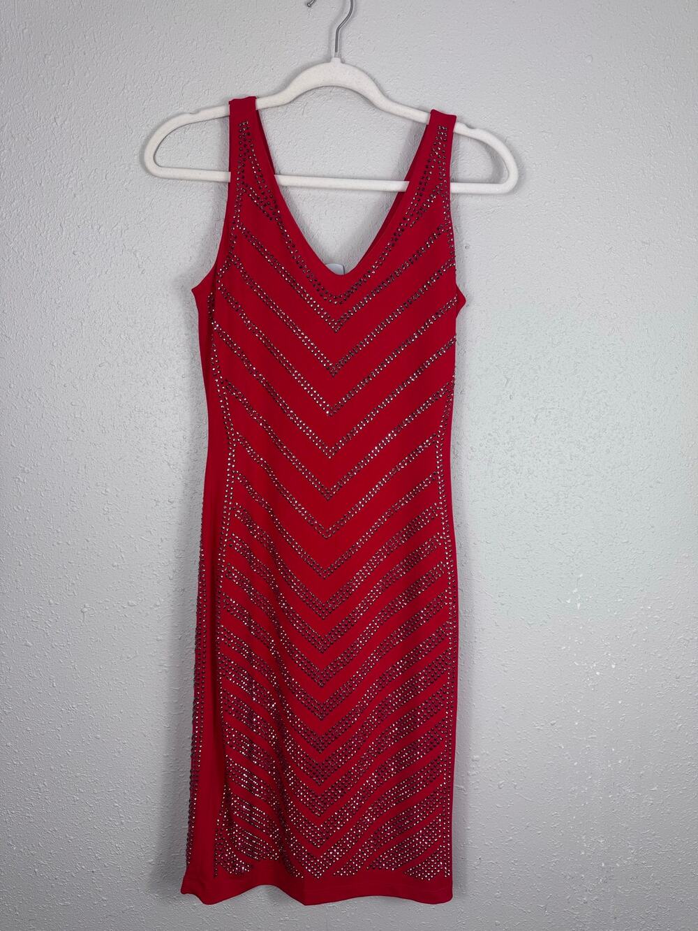 Carmen Marc Valvo Red Studded Dress Womens Size Small